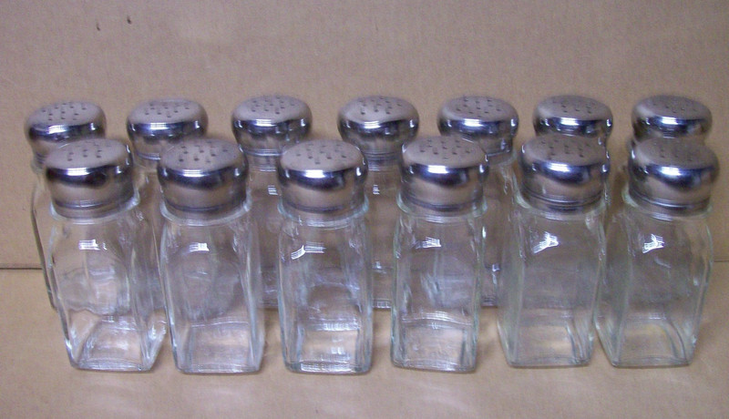 Lot of 13 Vintage Salt & Pepper Shakers Square Clear Glass Stainless Tops Retro