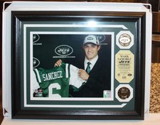 Framed Highland Mint 2 medallions photo New York Jets Mark Sanchez 007/500