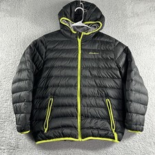 Eddie Bauer Puffer Jacket Youth XL 16 Black Gray Duck Down Bubble Packable