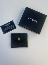 Authentic Chanel Black Quilted Satin Fabric Card Case/Mini Wallet/Coin Pouch