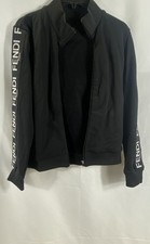 Fendi Women's Black Roma Logo Tape Full Zip Track Jacket Sweatshirt IT 38