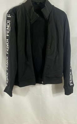 Fendi Women's Black Roma Logo Tape Full Zip Track Jacket Sweatshirt IT 38