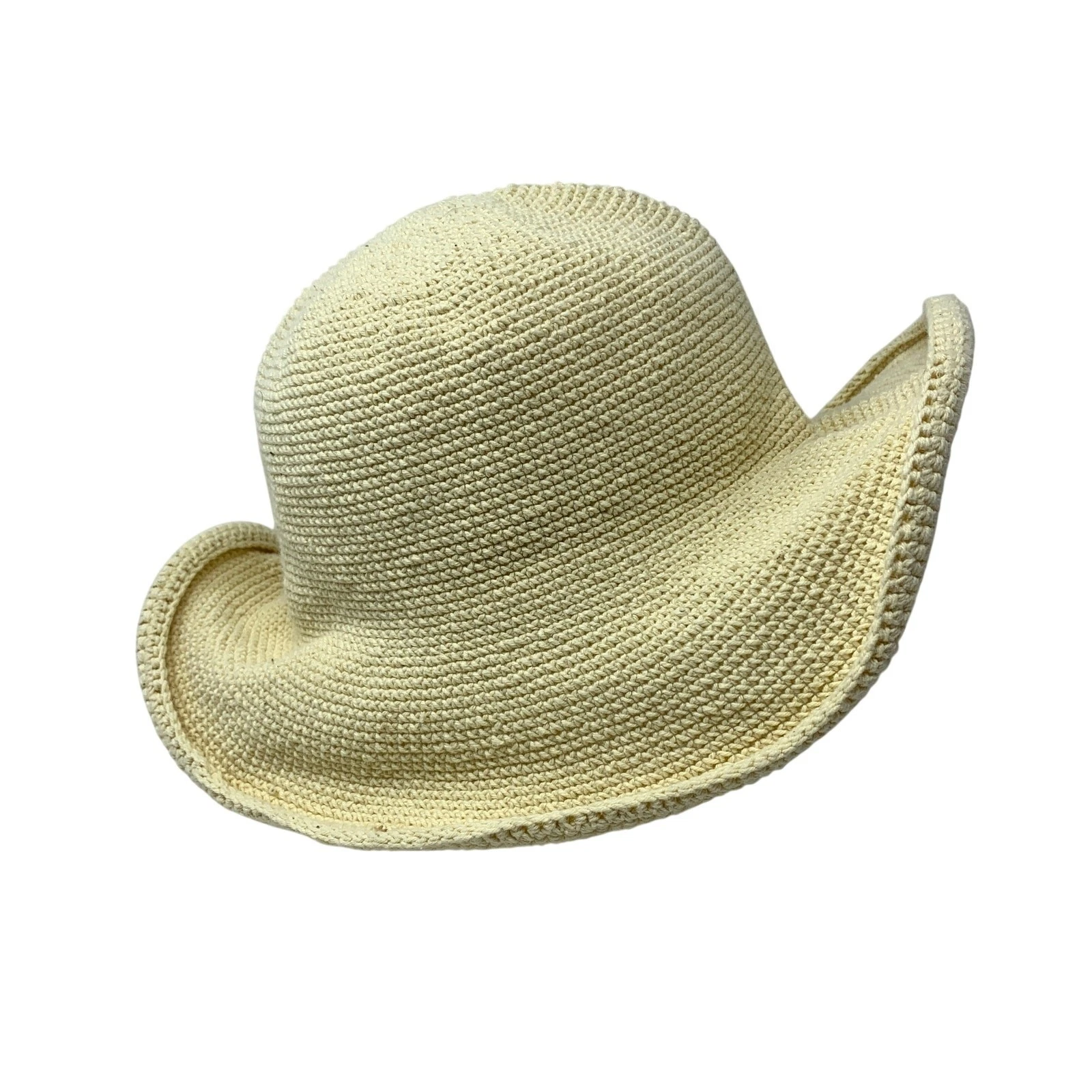 Wooden Ships Crochet Bucket Hat Cream Cotton Boho Beach Handmade