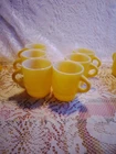 Vintage Anchor Hocking Fire-King Yellow Coffee Mugs C-Handle Stackable Set of 6