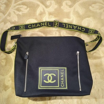 Chanel Sport Line Schultertasche Vintage Nylon Canvas Schwarz CC Logo GEBRAUC...