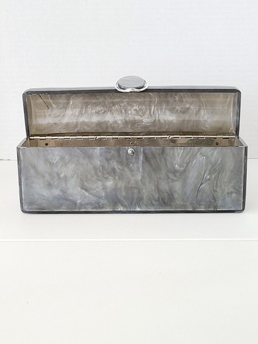 Vintage Wilardy Bag Gray Pearlize Lucite Clutch Handbag Silver Embellish EUC - Picture 7 of 8