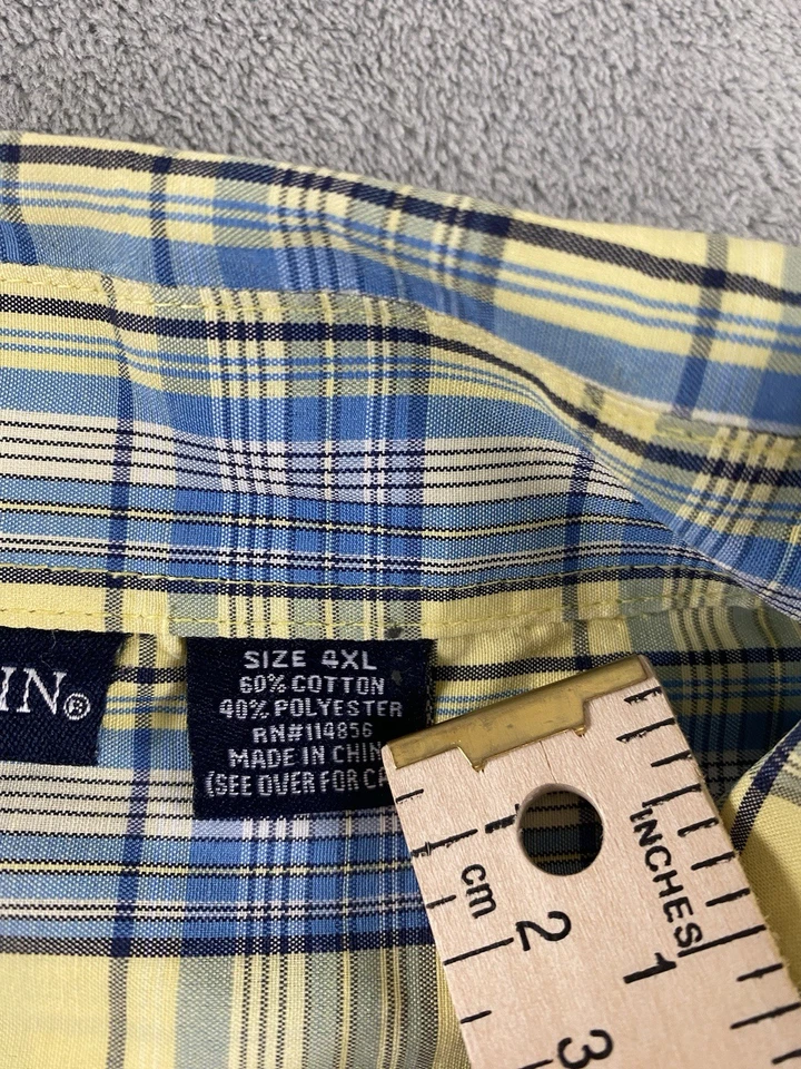 Michael Austin Men’s Button Up Shirt 4XL Yellow Blue Plaid Casual C33 - Image 4 of 4