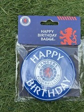 Official Glasgow Rangers FC Happy Birthday Badge 3 Inch x 3 Inch Brand New
