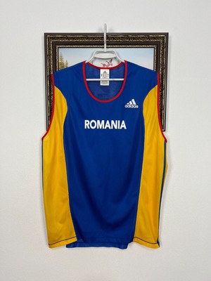 Vintage Adidas Romania Football Train Vest Soccer Shirt Mens Blue Jersey Size XL
