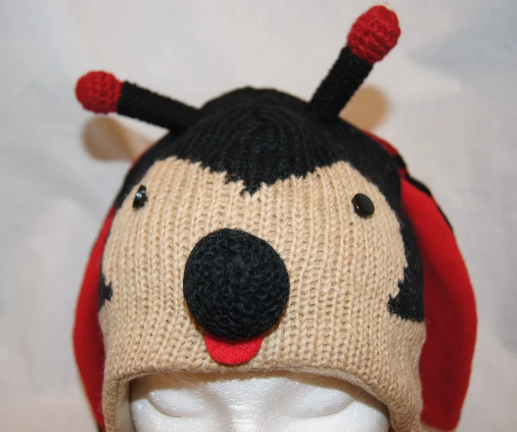 deLux LADYBUG HAT knit animal ski cap costume lady bug ADULT ladies FLEECE LINED