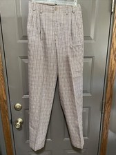 Vintage Lizsport Khakis Brown Check Chino Pants Pleat Front 100 Cotton Womens 6