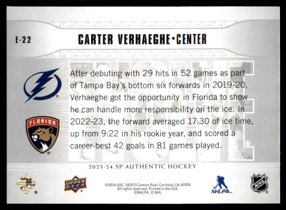 2023-24 SP AUTHENTIC EVOLVE CARTER VERHAEGHE LIGHTNING PANTHERS #E-22 - Image 2 of 2