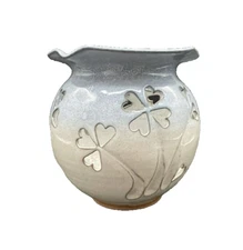 Jerry Davis Studio Art Pottery Reticulated Heart Clover Flower Candle Jar Vessel