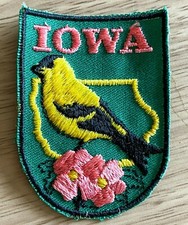 Insigne patch souvenir Iowa chardonneret oiseau scutelliphilie voyage vintage