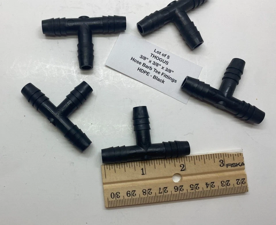 (Qty 5) THOGUS 3/8" Barbed Tee Fittings HDPE (3/8" x 3/8" x 3/8") - Black - - Image 2 of 4