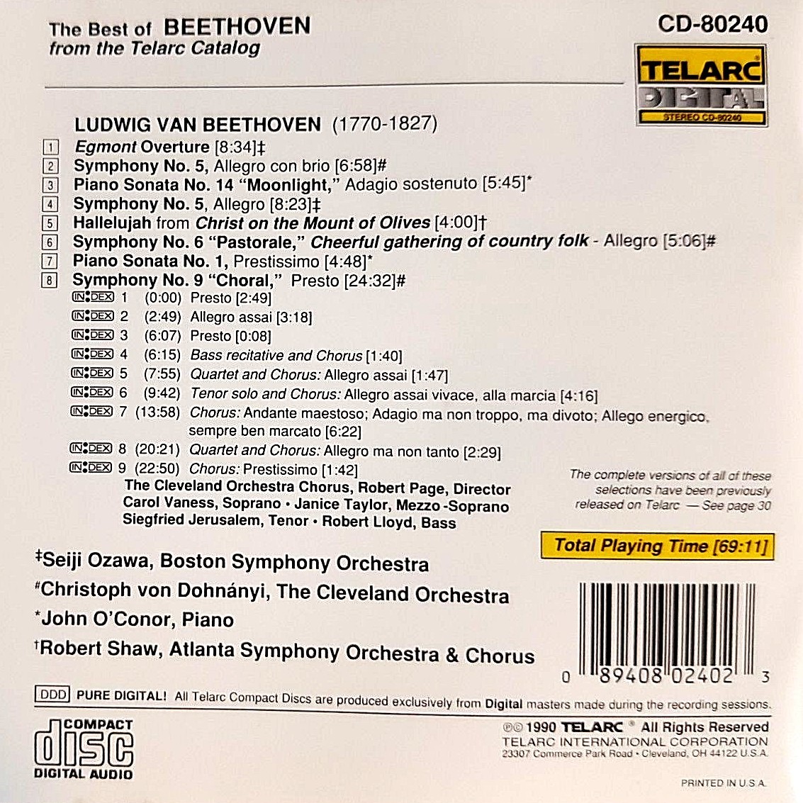 The Best of Beethoven (CD, Sep-1990, Telarc Distribution