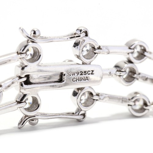 Sterling Silver Cubic Zirconia 3 Row Bar Bracelet - Picture 5 of 6