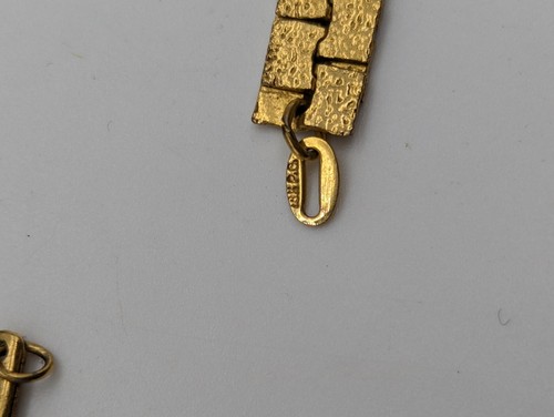 18K P.G.Plated Gold Flat Nugget Chain Necklace Slide Clasp Patented 36 Grams - Picture 3 of 14