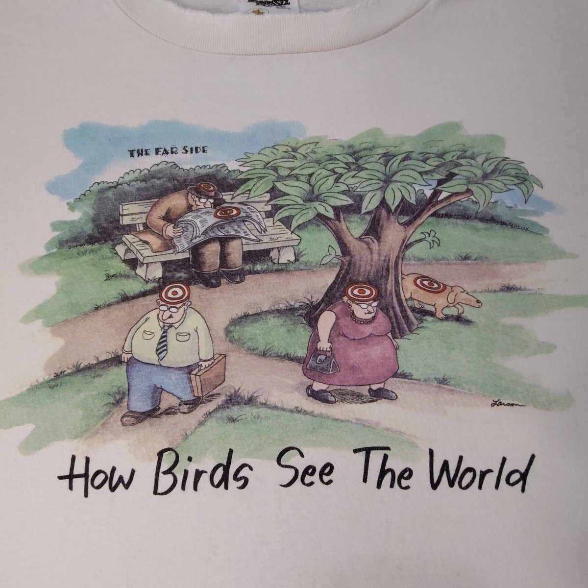 Vtg The Far Side Cartoon Comic Tee Bird Poop T Shirt Thrashed