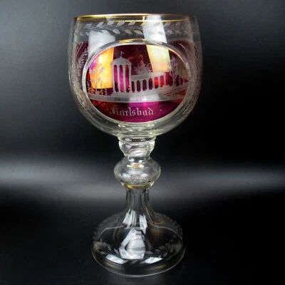 XL Bäderglas / Bäderpokal KARLSBAD Mühlbrunnkolonnade & Sprudelkolonnade 29,7cm - Bild 1 von 4