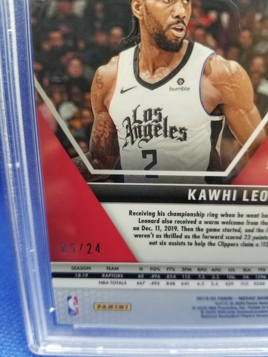シングルカード Kawhi Leonard Mosaic Purple /49 Prizm 2019 Mosaic KAWHI LEONARD Purple Snakeskin #/24 PSA 10 card