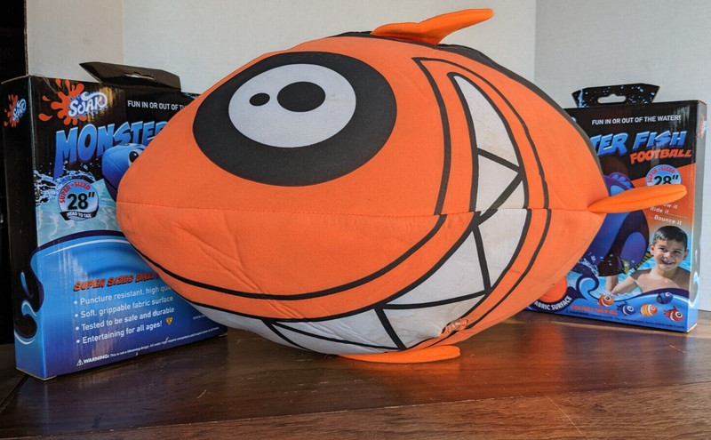 INFLATABLE ORANGE SHARK POOL PARTY SOAK MONSTER SOFT FABRIC FISH 28" RIDE TOSS!