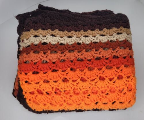 Vintage Handmade Crochet Afghan Tapestry Throw Blanket Orange, Retro 46"x51" - Picture 4 of 8