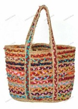 Neu Designer Jute Damen Schultertasche Streifen Beuteltasche Tasche Mehrfarbig