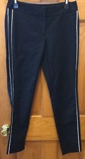 Women's Willi Smith Chino Ankle Pants Stretch Skinny Leg Black w/White Piping 6