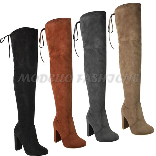 Mujer señoras del muslo botas altas sobre la rodilla Taco Bloque Medio  Elástico Fiesta Talla | eBay