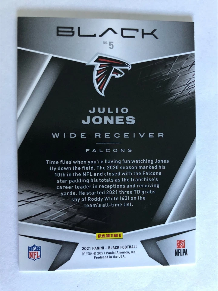 2021 Panini Black Football Base Silver Julio Jones #7/75 - Image 2 of 2