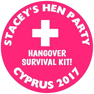 BRIDAL SHOWER STICKERS 4 SIZES PERSONALISED HANGOVER SURVIVAL GLOSSY HEN PARTY