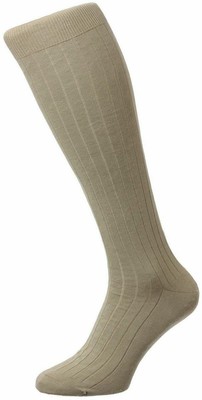 Pantherella Mens Pembrey Sea Island Cotton Over the Calf Socks  - Light Khaki