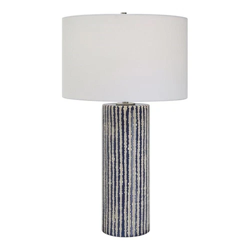 Uttermost Havana Contemporary Fabric and Ceramic Table Lamp in Blue - Picture 1 of 8