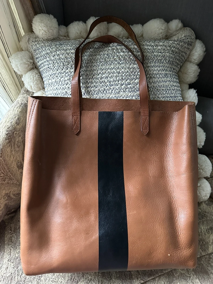 Madewell Leather Tote Bag Brown Black Stripe Shoulder Bag