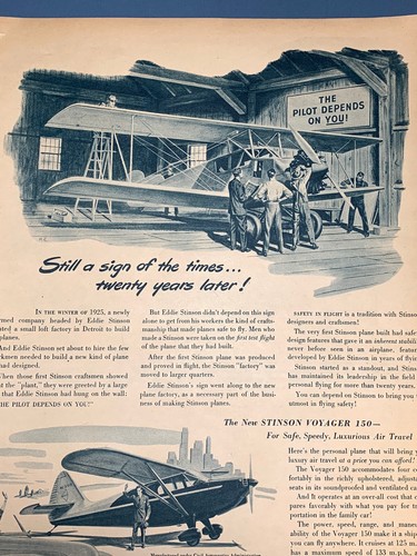 1946 STINSON Airplane - Aviation - Voyager 150 - Vintage Advertisement Paper Ad - Picture 2 of 3