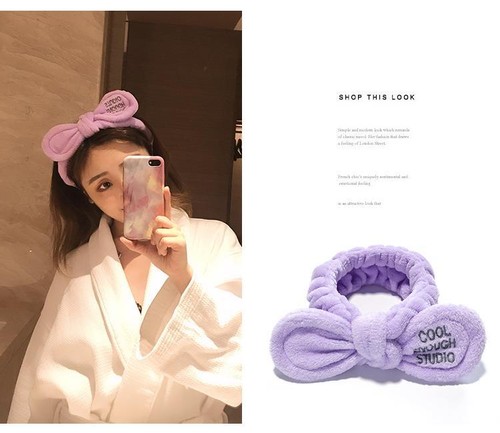 Soft Coral Fleece Bow Headband Wash Face Hair Holder with Animal Ears For Women - Picture 10 of 25