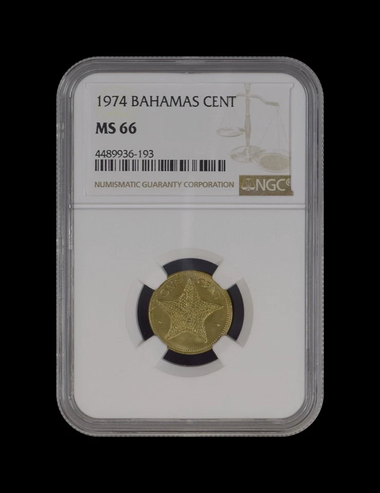 BAHAMAS. 1974, 1 centavo - NGC MS66 - Top Pop 🥇 Commonwealth, estrella de mar, RARO Foto 2 de 4