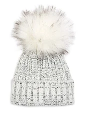 Kyi Kyi Knitted Faux Fur Pom Pom Hat, Silver, One Size, $65