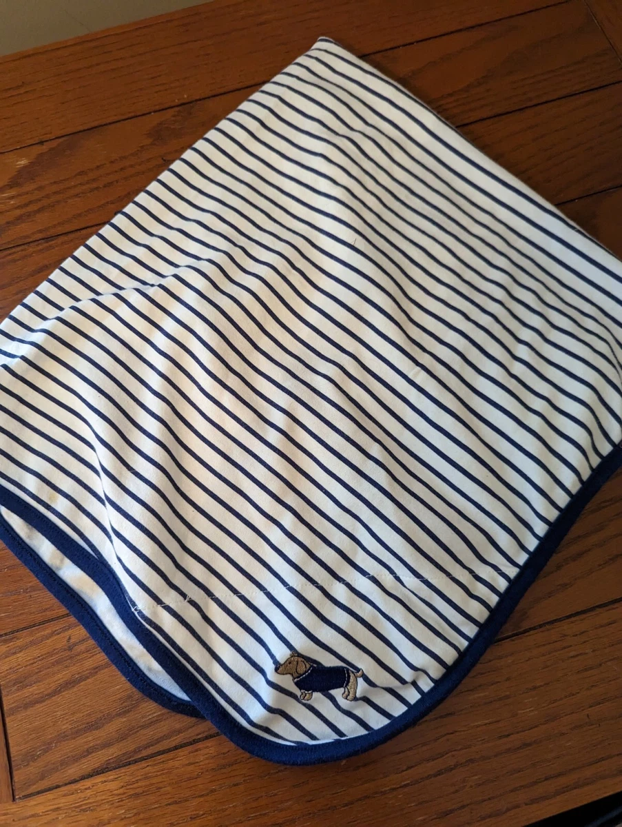 Little Me Baby Blanket Navy Blue White Striped Cotton Dog