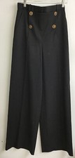 Versace Black Wide Leg Wool Stretch  Sailor Pant Gold/ Blk Medusa Button Size 38