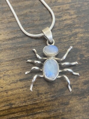 Flashy Moonstone Spider Necklace Protection Intuition Psychic Abilities 0828