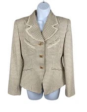 Rina Rossi Houndstooth Blazer Size 6 Beige 3 Button Front