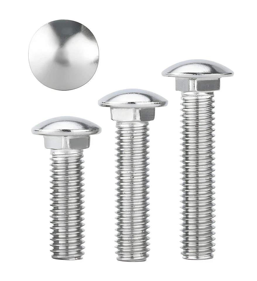 VITI M5 ACCIAIO INOX BULLONI TESTA TONDA QUADRO SOTTO TESTA CON DADO E RONDELLA - Immagine 4 di 4