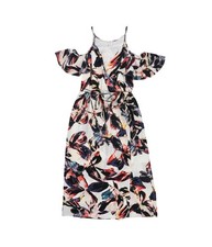 bar III Womens Watercolor Cold-Shoulder Maxi Dress, Multicoloured, Medium