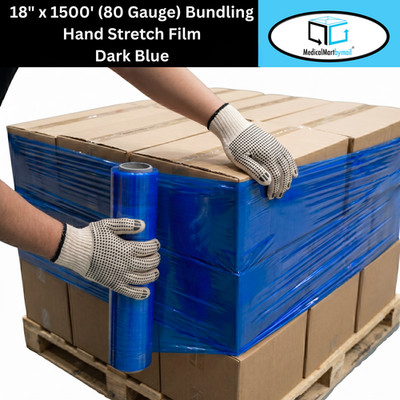 1 Roll 18'' x 1500' (80 Gauge) Plastic Cast Hand Stretch Wrap Film, Dark Blue