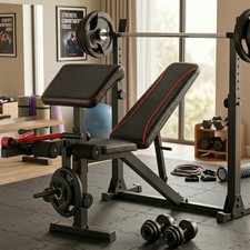 Weight Bench Press with Squat Rack Adjustable Folding with Safety Spotter Catche