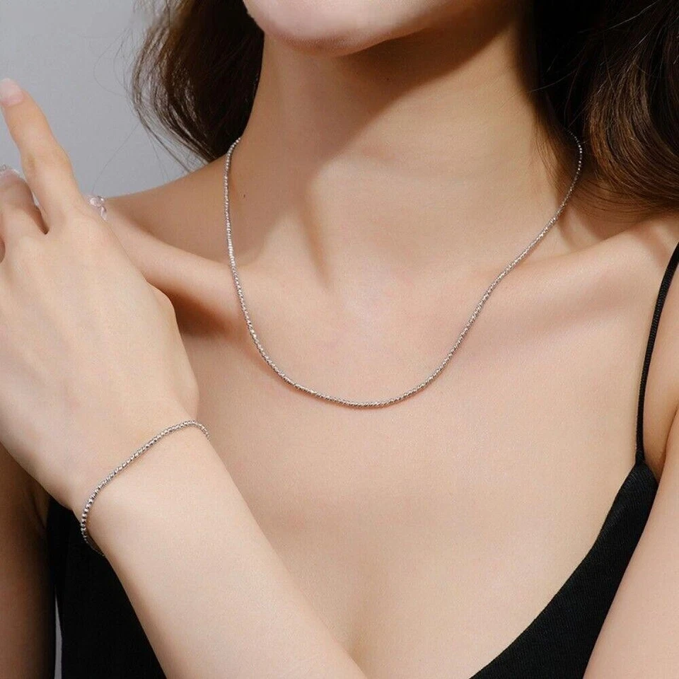 Pure Platinum 950 PT950 Chain Women 2mm Shiny Beads Link Bracelet 6.3+1.2inch - Image 4 of 4