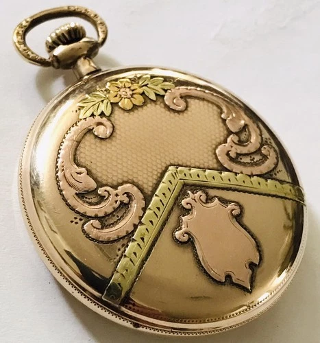 Antique 1919 Waltham Decorated￼ With 14k Solid Gold   ￼￼ 12s Pocket Watch Runs