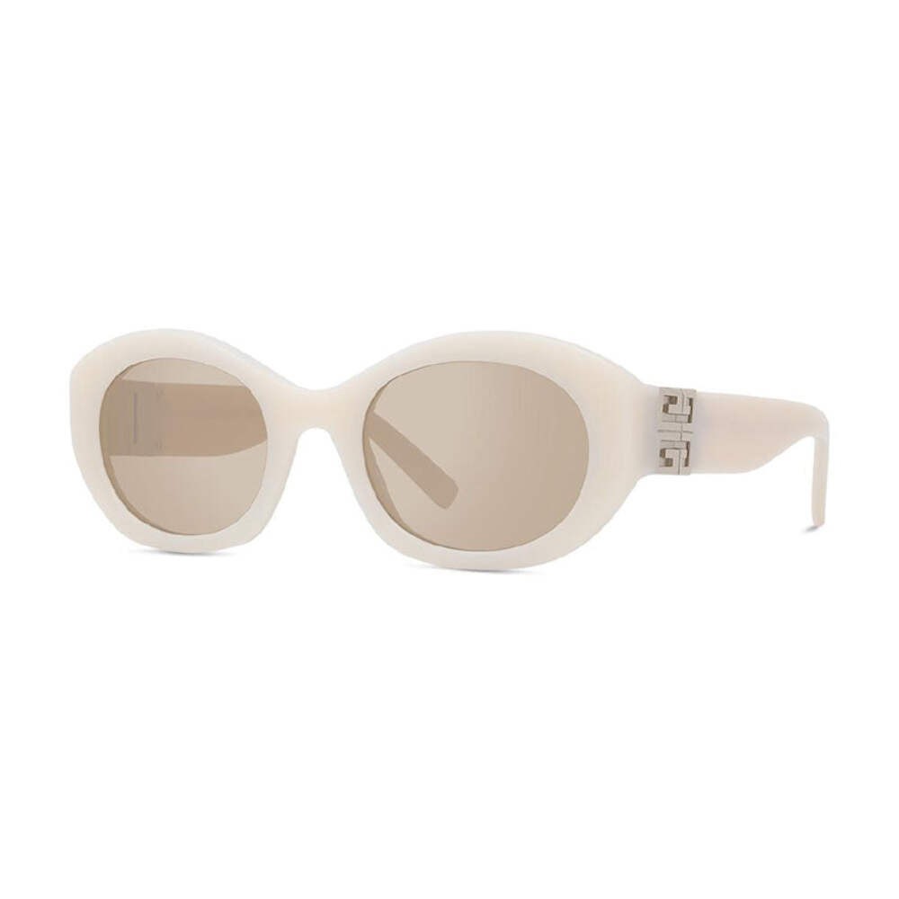 Givenchy Sunglasses Oval Full Rim, Shiny Ivory Frame and Brown with Silver Mirro